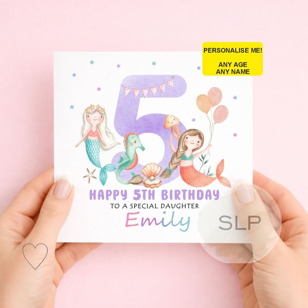 Personalised Mermaid Birthday Card – Cute Mermaid Birthday Card
