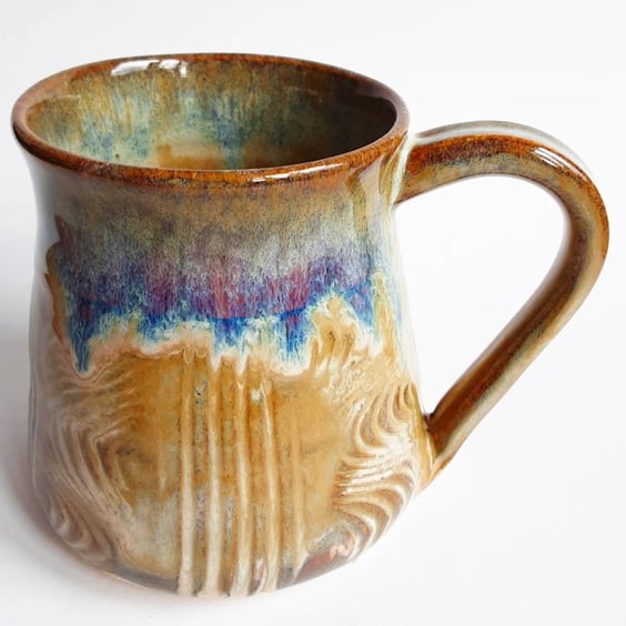 Mug Patterned Brown Blue Glazed  - Hand Thrown Stoneware Ceramic Mug 