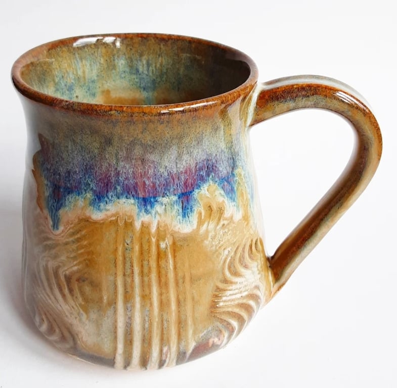 Mug Patterned Brown Blue Glazed  - Hand Thrown Stoneware Ceramic Mug 