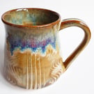 Mug Patterned Brown Blue Glazed  - Hand Thrown Stoneware Ceramic Mug 