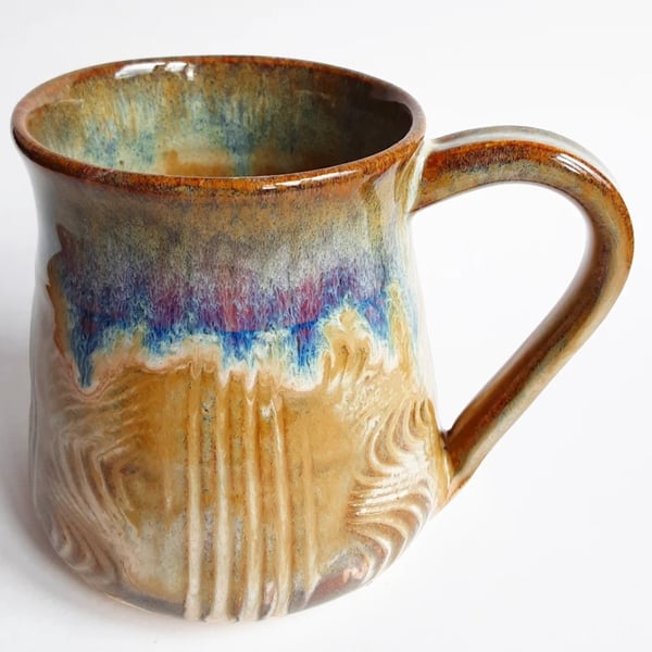 Mug Patterned Brown Blue Glazed  - Hand Thrown Stoneware Ceramic Mug 