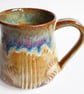 Mug Patterned Brown Blue Glazed  - Hand Thrown Stoneware Ceramic Mug  - Image 1