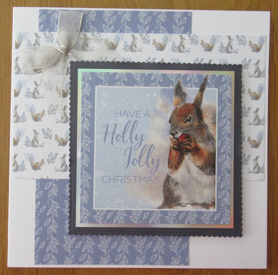 7x7" Squirrel Eating Nuts - Christmas Card