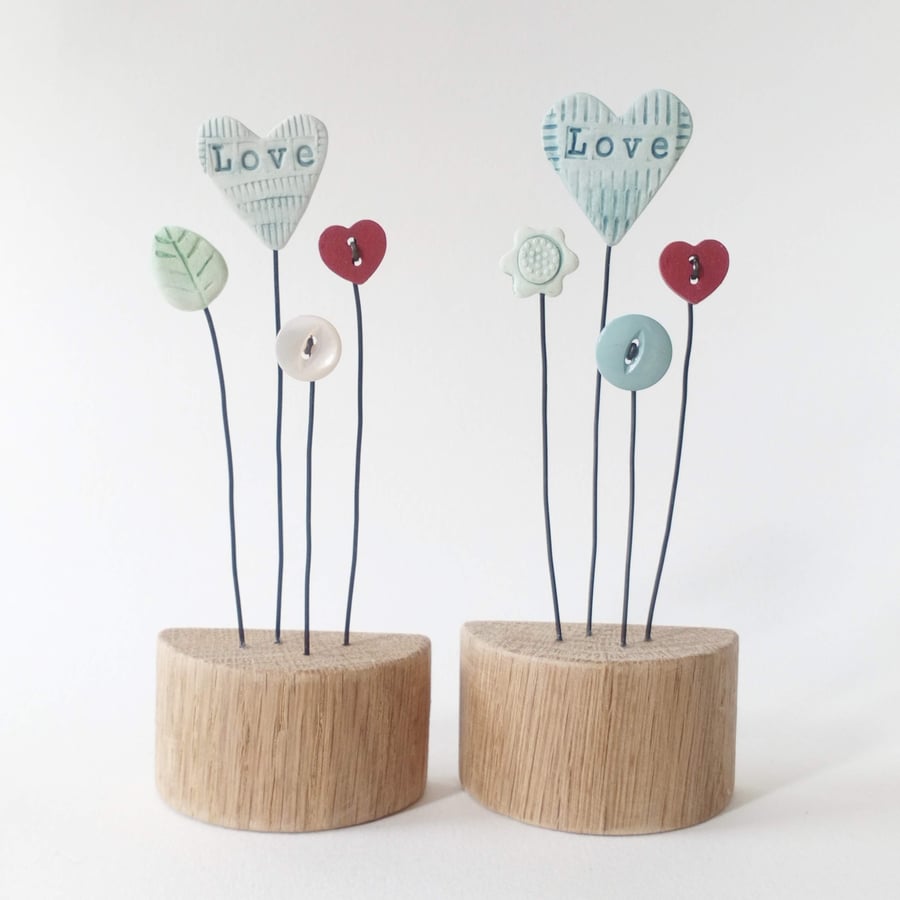 Clay Love Heart and Button Flowers 