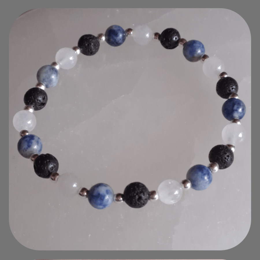 Aromatherapy bracelet with White Jade, Sodalite and Sterling Silver