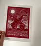 Greyhound Lino Print - Dog Lover Gift - Cherry Red Wall Art - Art Deco - Image 2