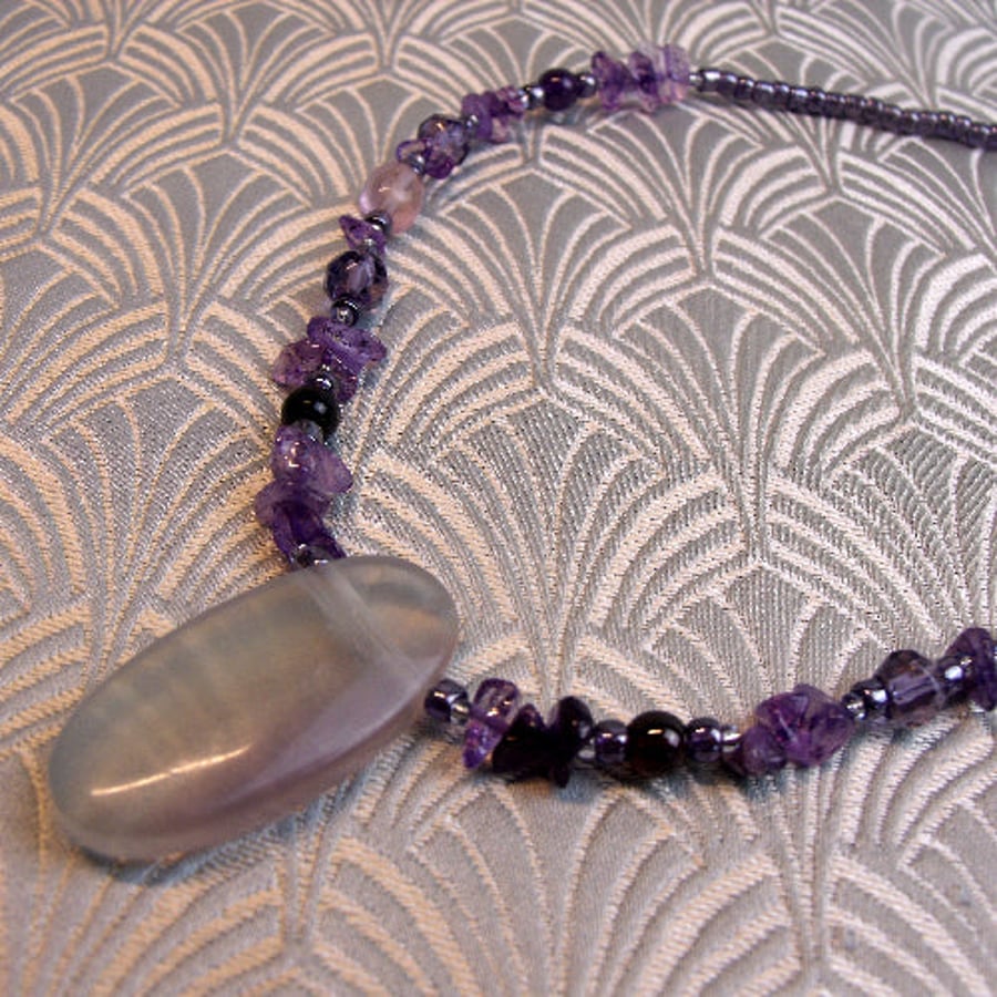Fluorite Necklace, Lilac, Purple Necklace, Purple Jewellery spsaA18
