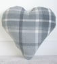 Heart Cushion Tartan Grey Cuddly Wool-feel 14" Bedroom Decor Pillow
