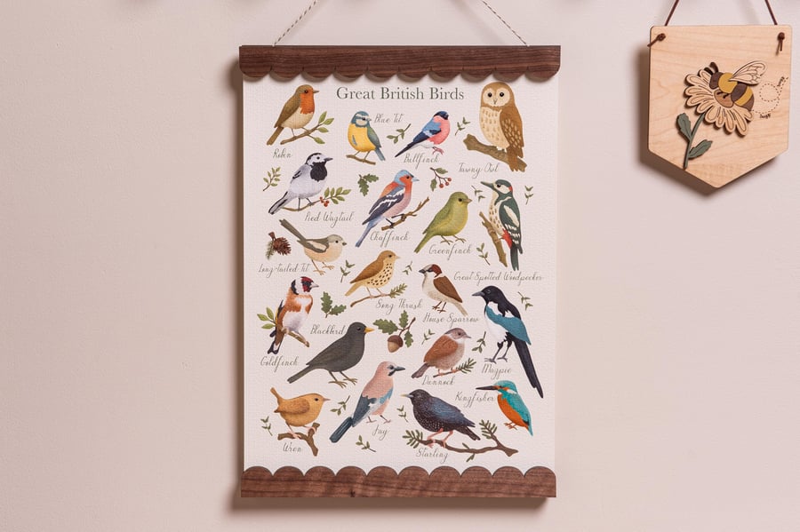 Great British Birds Print, Childrens print, artwork, poster, picture, A4, A3