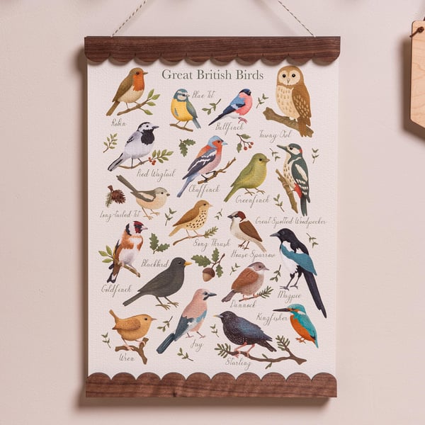 Great British Birds Print, Childrens print, artwork, poster, picture, A4, A3