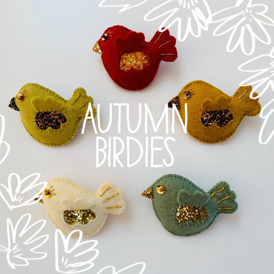 Autumn Jewel Birdie Felt Brooch 