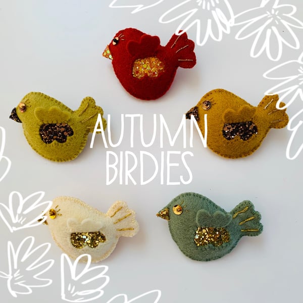 Autumn Birdie Felt Brooch 