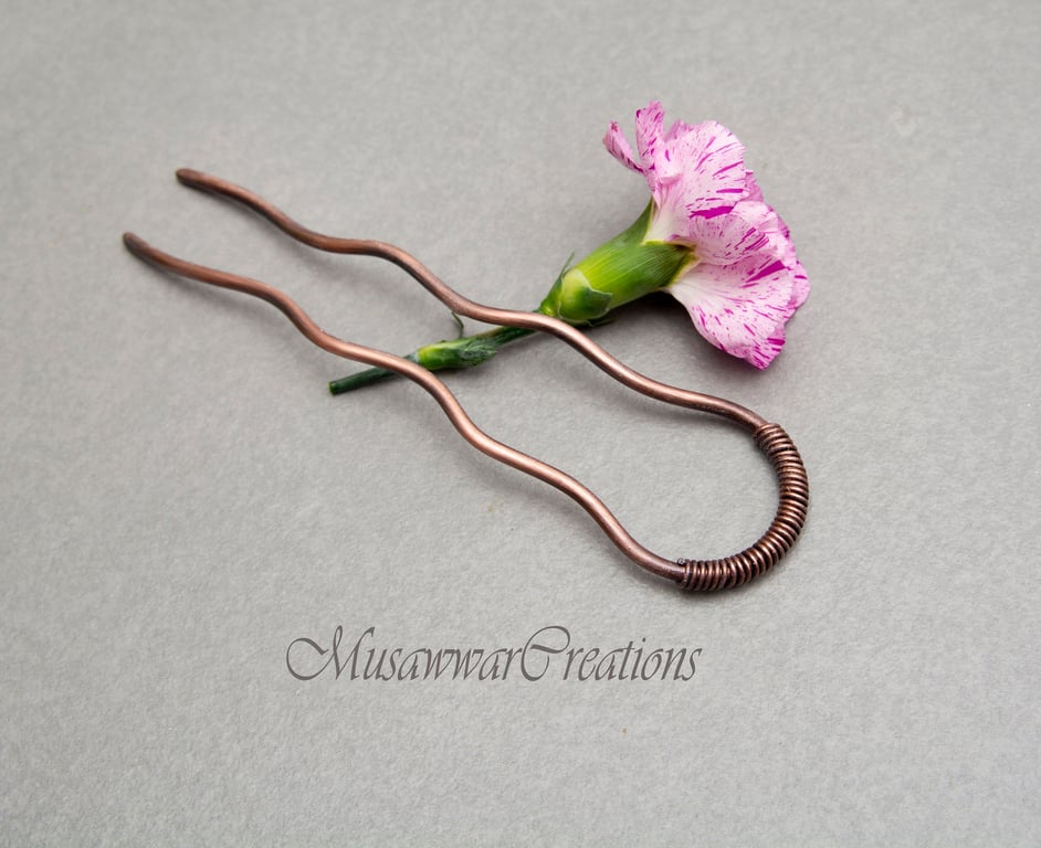 Antique copper hair fork, Hair Stick, Hair pick, antique fork ,hair fork--Metal 
