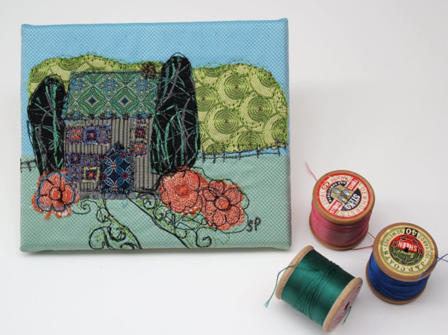 Textile Art Fabric Picture Landscape Country House