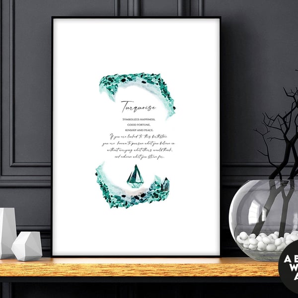 Turquoise Birthstone crystal Art Print, December Birthday Gift, Turquoise stone 