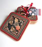 Four Red & Black Patterned Butterfly Cork Coasters - Image 2