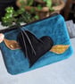 Teal Velvet Purse with Black and Gold Heart Motif 