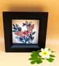 Pink Hawk Moth, Mixed media original floral painting, black box frame, signed. 