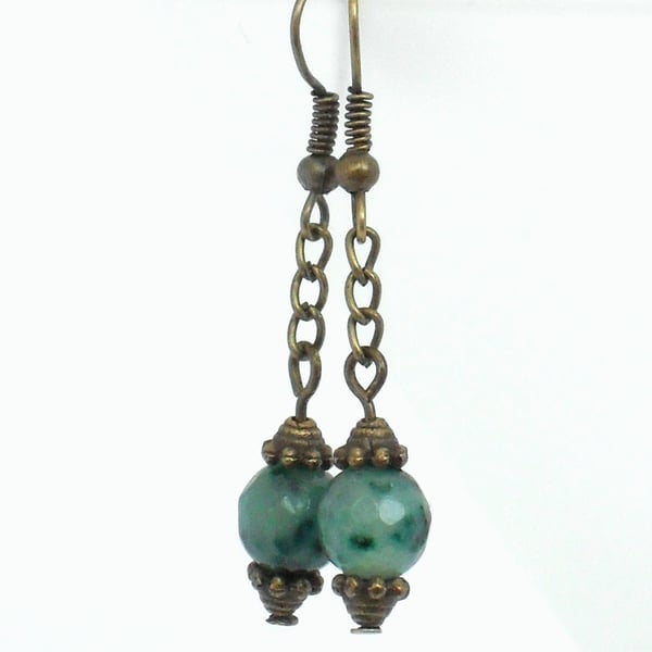 Green emerald & bronze earrings