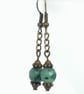 Green emerald & bronze earrings