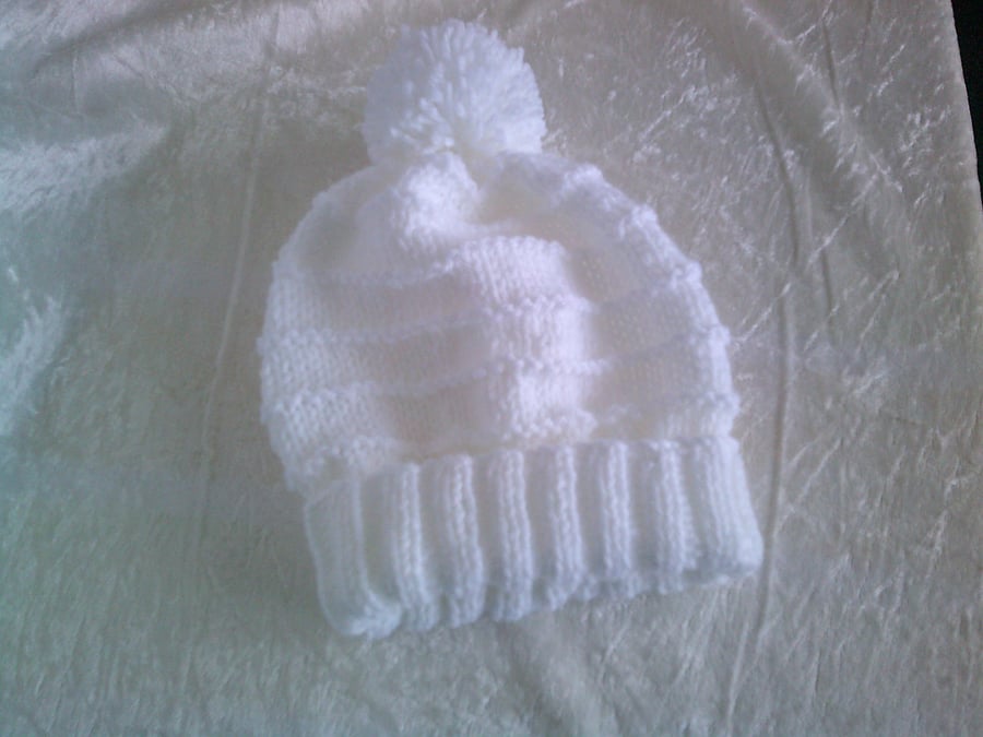 White Aran Bobble Hat