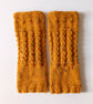 Fingerless Gloves Mittens Wrist Warmers in Mustard Tweed Aran Wool - Image 3