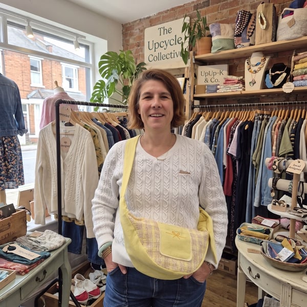 Upcycled crossbody  bag, the Bright Sunshine Luna Bag