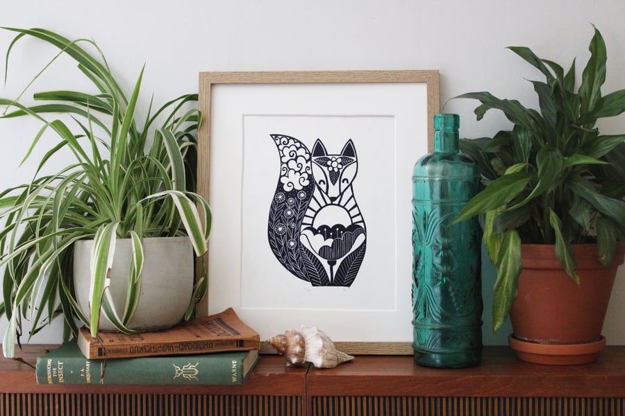 Garden Fox - Limited edition lino print