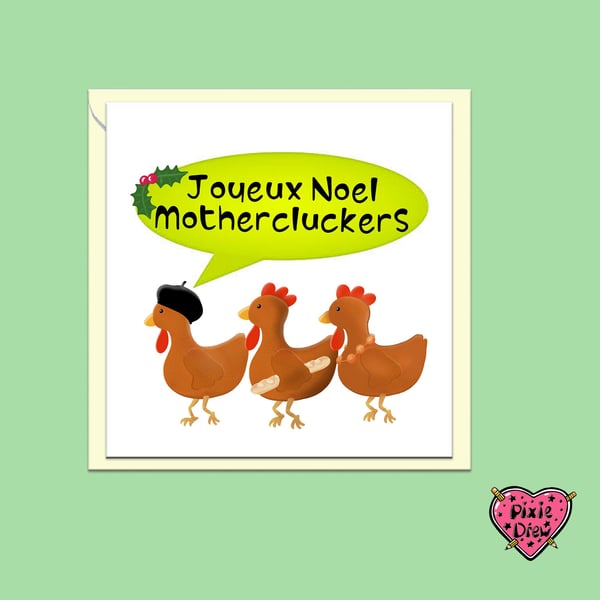 Joyous Noel Christmas card, 3 French hens funny card