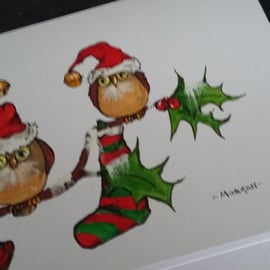 HAND PAINTED OWL CHRISTMAS CARD