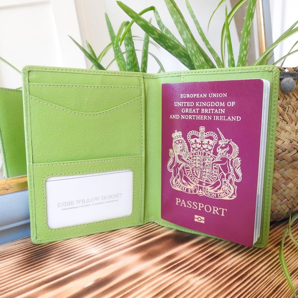 Lime Leather Passport Case, Lime Passport Cover, Lime Passport Holder