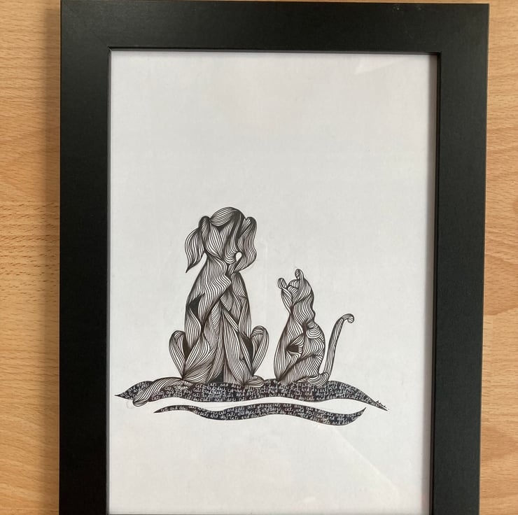 Cats and Dogs Pen Line Drawing Art Framed A4 Or... Folksy