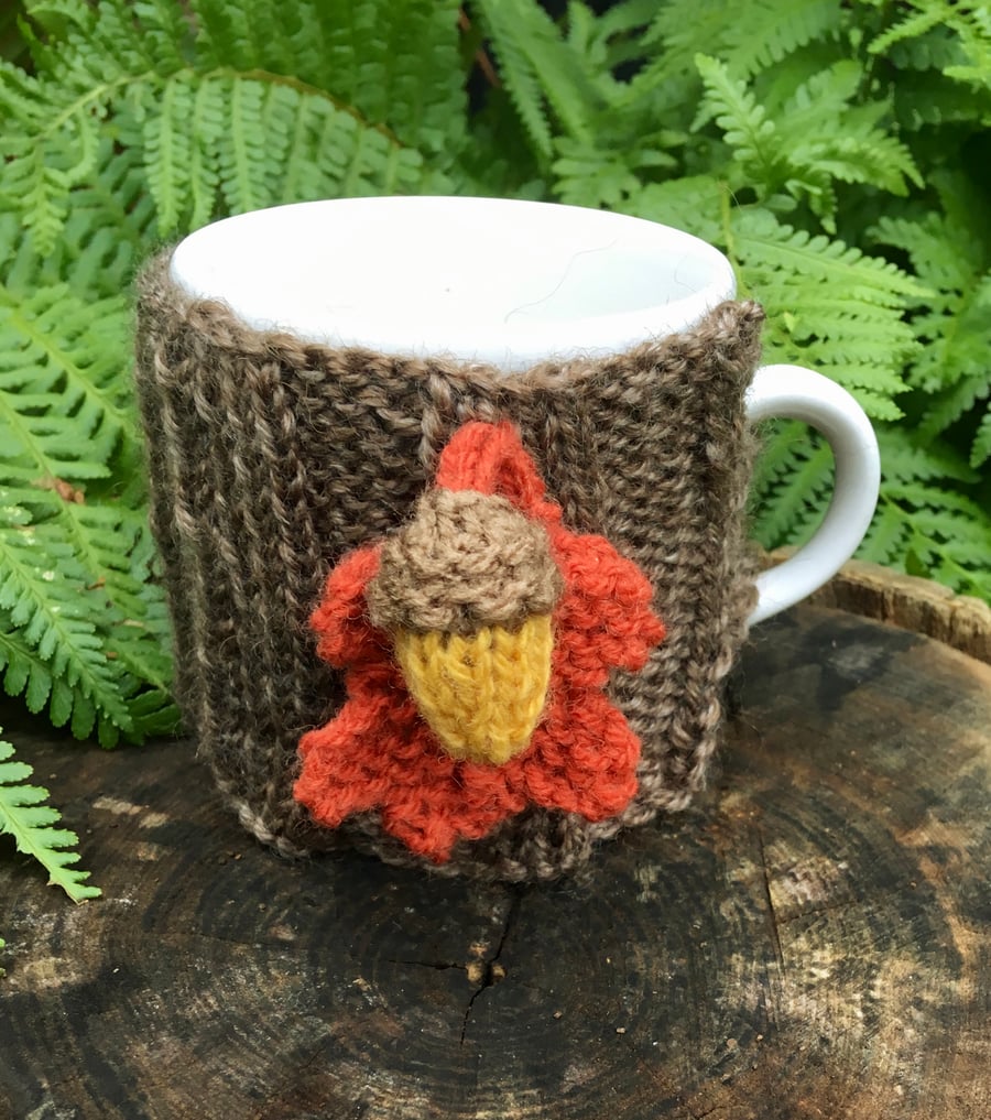 Woodland Mug Cosy, Rustic Acorn and Oak Leaf Cup Cozy