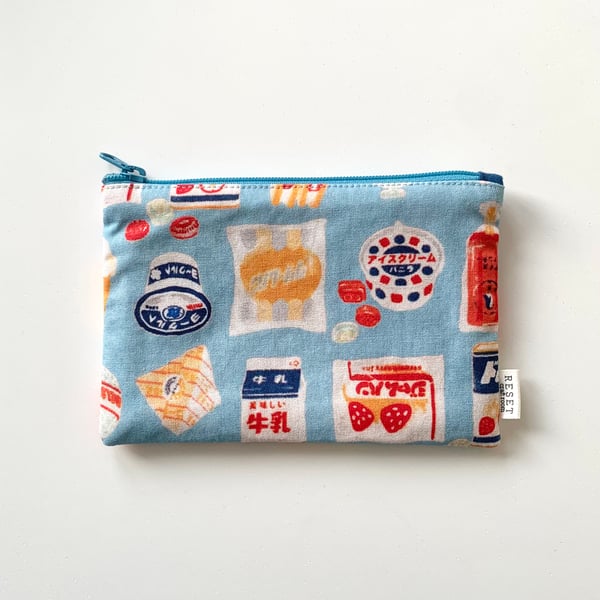 Japanese snacks and food fabric zipped bag, coin purse, pouch bag, makeup bag