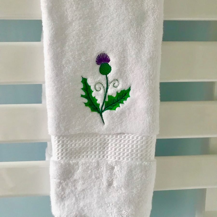 Luxury Embroidered Thistle hand towel