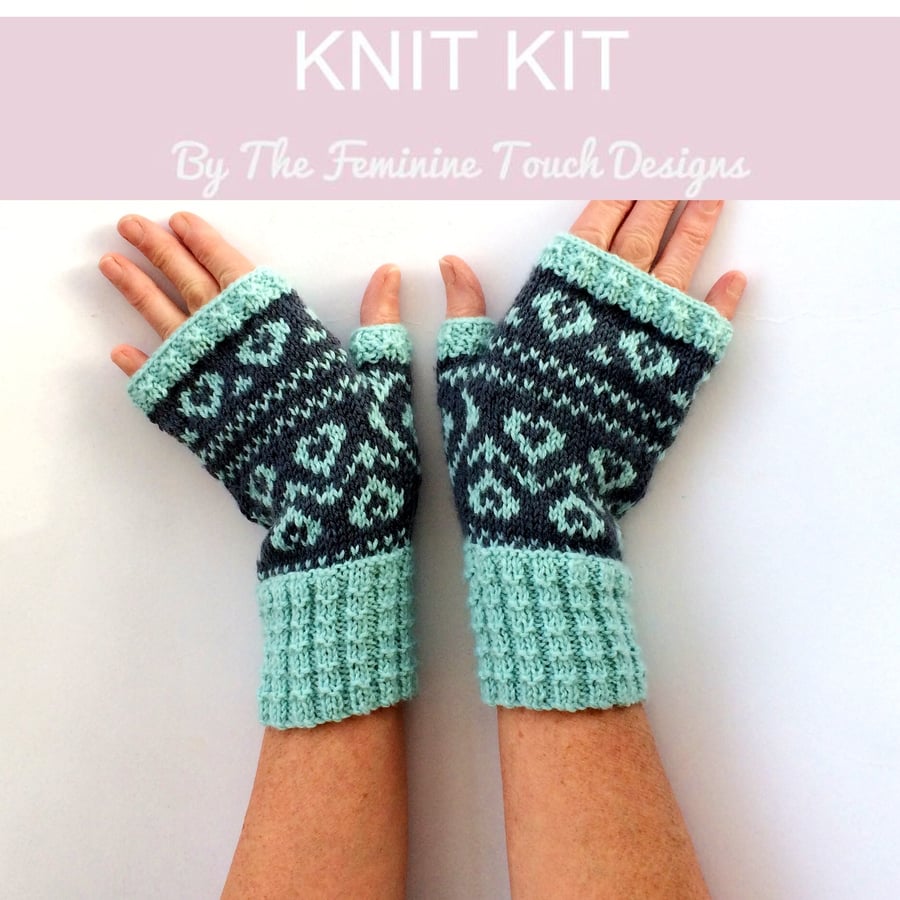 Sweet Heart Fingerless Gloves Knitting Kit