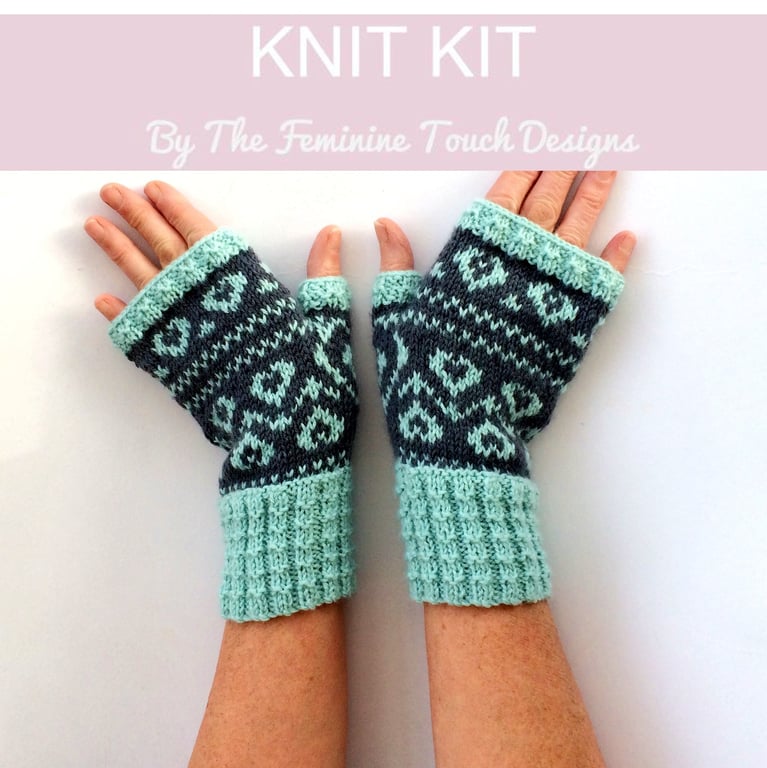 Sweet Heart Fingerless Gloves Knitting Kit