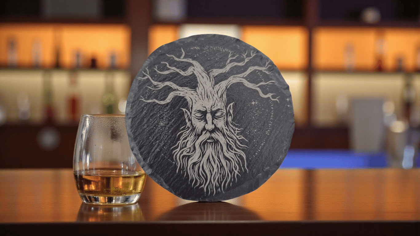Treebeard Slate Coaster – 10cm Engraved Fantasy Drink Coaster
