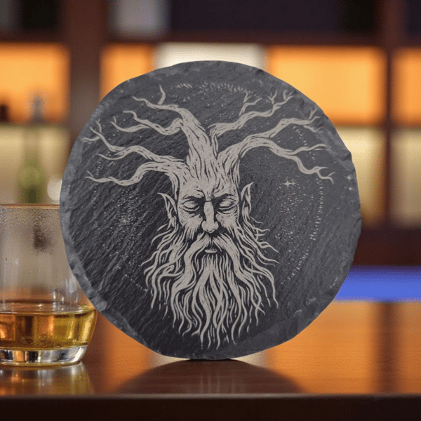 Treebeard Slate Coaster – 10cm Engraved Fantasy Drink Coaster