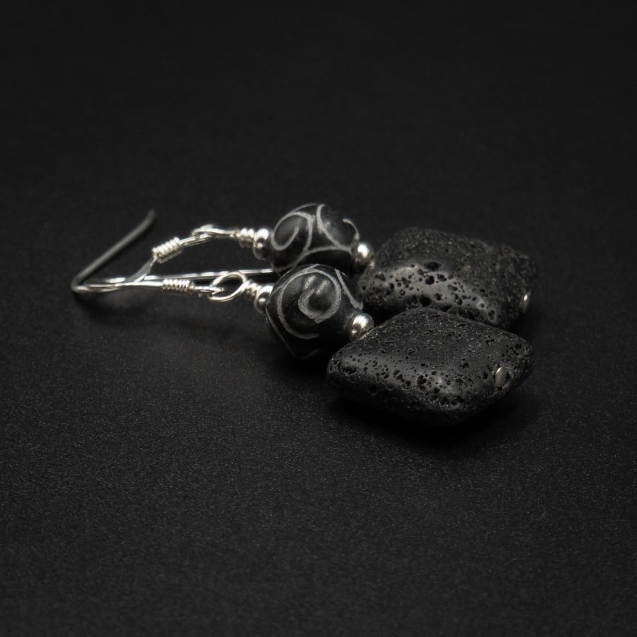  Jade and Lava rock drop earrings, Taurus jewelry