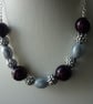PLUM AND SILVER GREY NECKLACE.  531 - Image 1