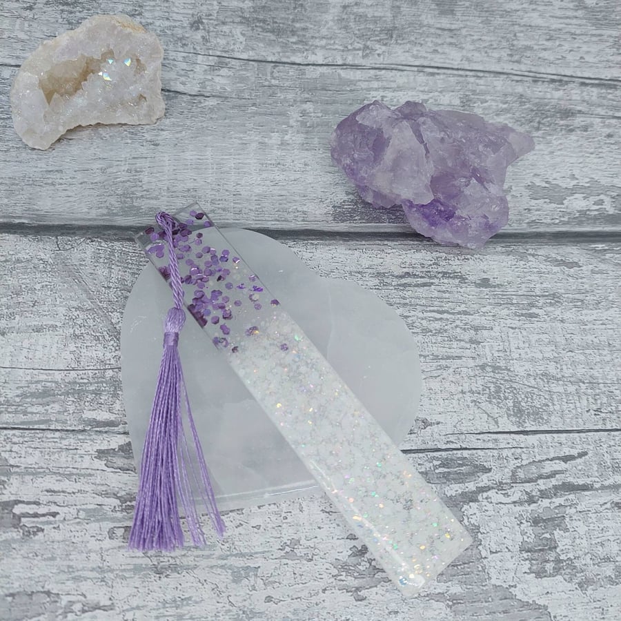  Glitter Resin Bookmark, Sparkly Bookmark, Purple Bookmark, Gift for Book Lovers