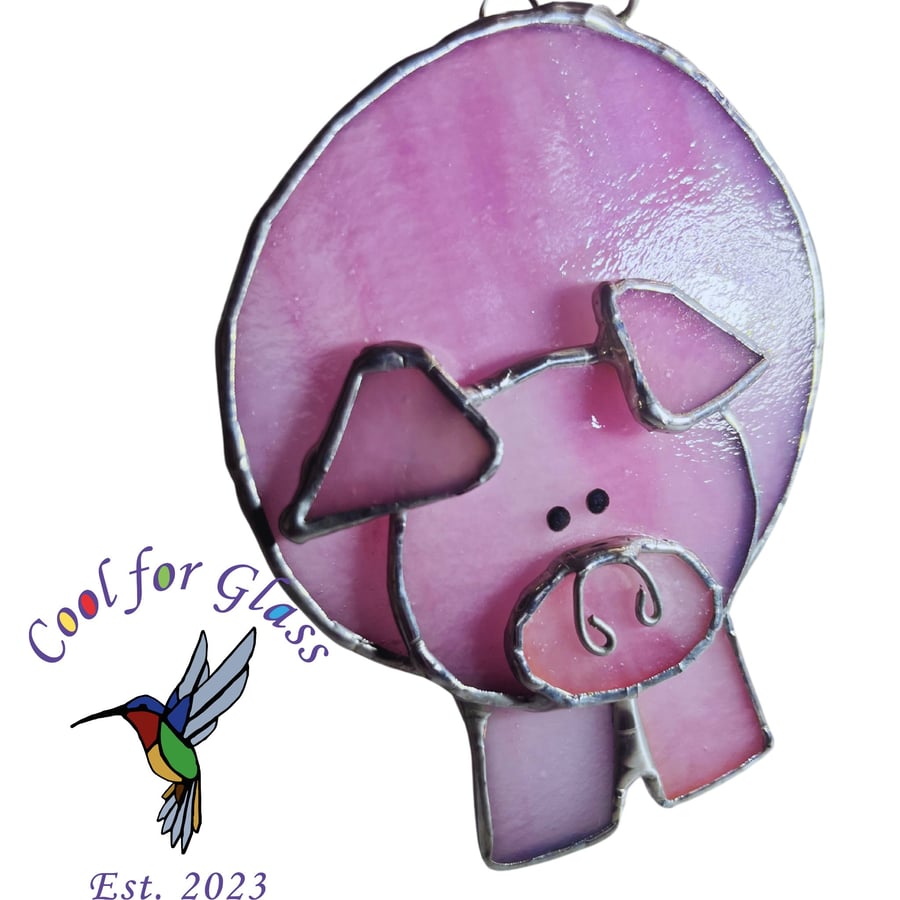 Translucent stained glass piglet hanging ornament