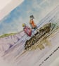 original hand painted print of sandcastles Cornwall Beach printed Greeting Card - Image 2