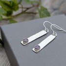 Sterling Silver Hammered Rectangle Earrings with Lavender Amethyst - JBJ1097