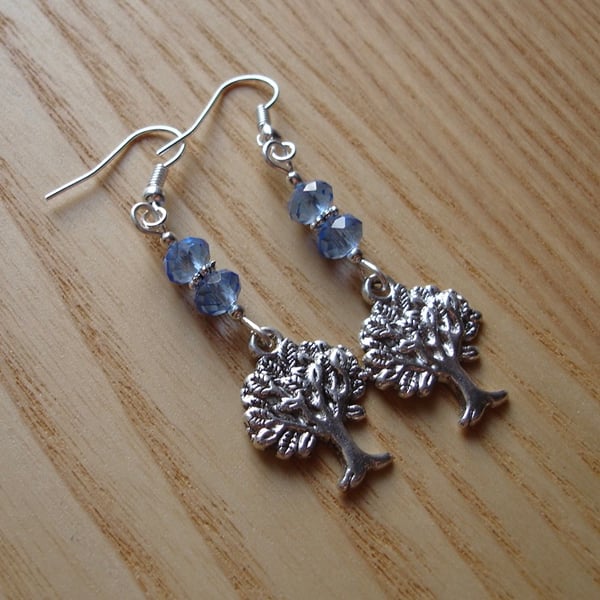 Baby Blue Tree of Life Charm Bead Earrings Gift for Her Valentines