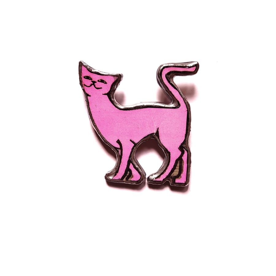 Whimsical Retro Pink or Teal  Slinky Cat Brooch by EllyMental