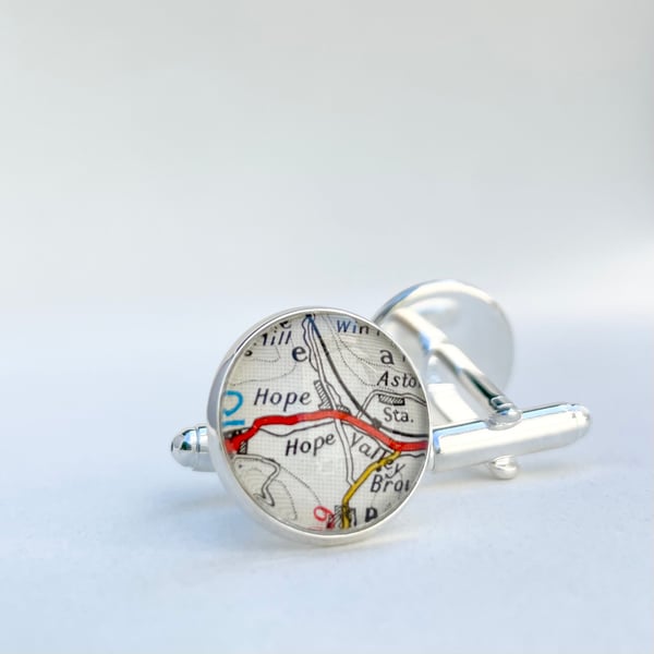 Personalised Cuff Links with Maps - Choose Your Placenames