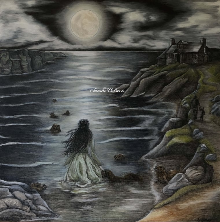"The Selkie's Return" - Soft-Wax Pencil Drawing on Wood