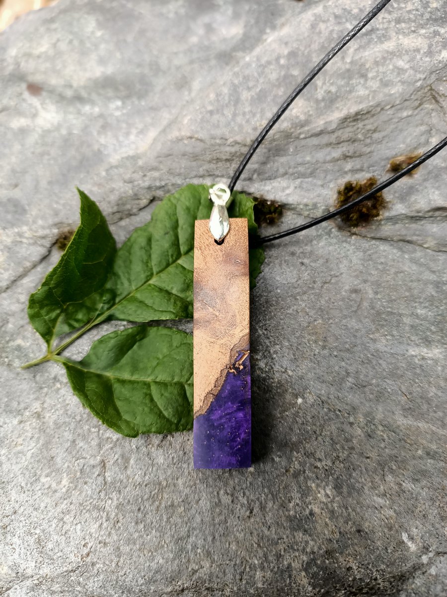 wood and resin pendant necklace purple